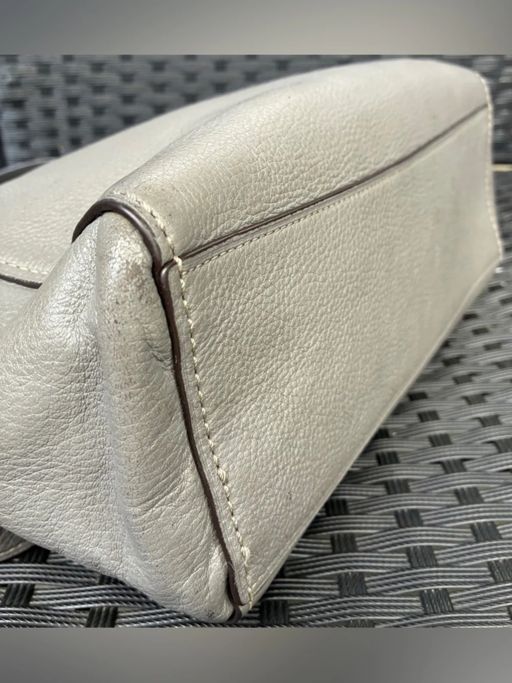 COACH Pebbled Leather Tote in Light Gray with Gold Hardware